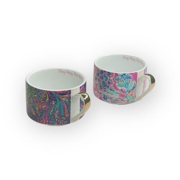Lilly Pulitzer ❤︎︎ Stackable Tea Cups Coffee Mugs Set of 2 ❤︎︎ Being Happy Print - Picture 3 of 16